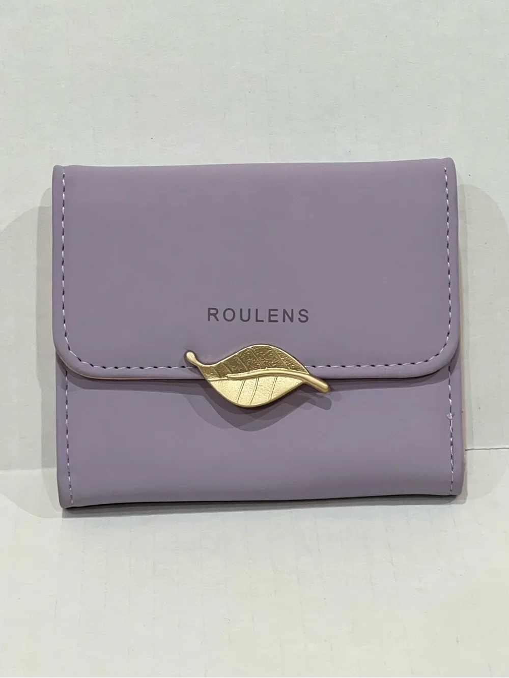Roulens Lavender Purple RFID Blocking PU Leather Leaf Pendant Card Holder Wallet